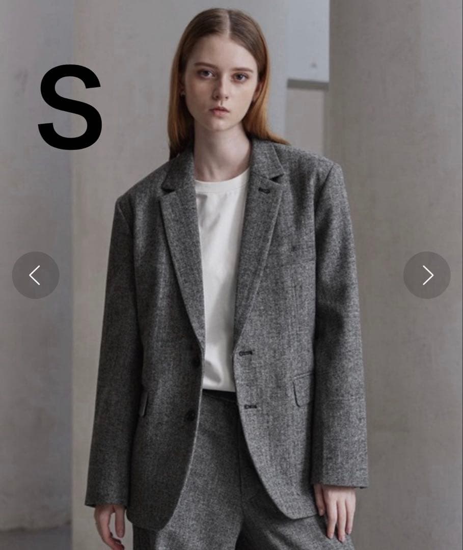 【CLEL】ウールブレンド ヘリンボーンツイードテーラードジャケット S グレー