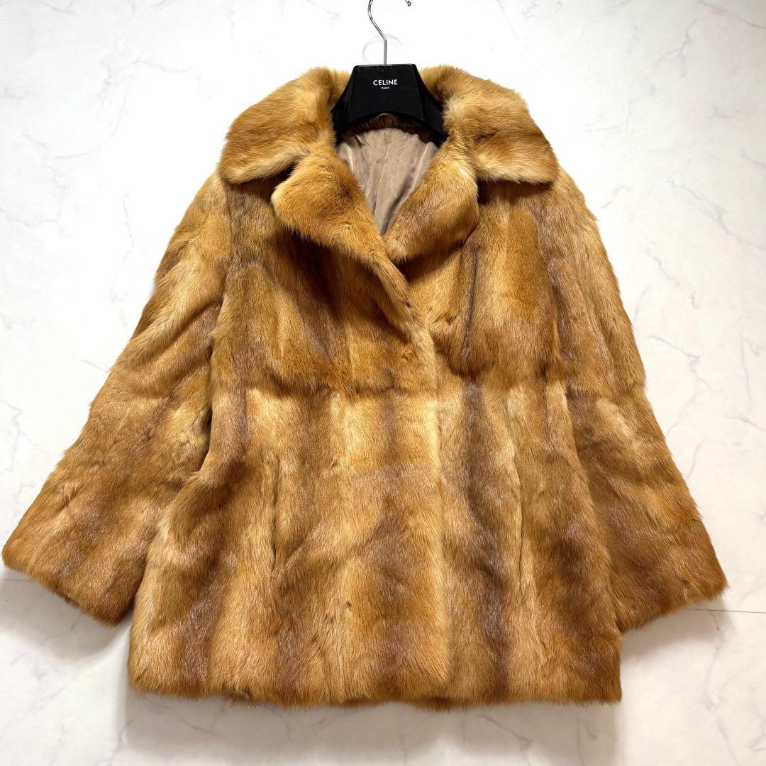 極美品✨本毛皮 リアルファーコート ミンク 最高級 キャメルブラウン L