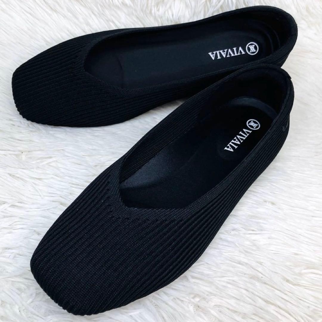 【極美品】VIVAIA 22.5㌢スクエアトゥフラットシューズ　ビバイアVライン