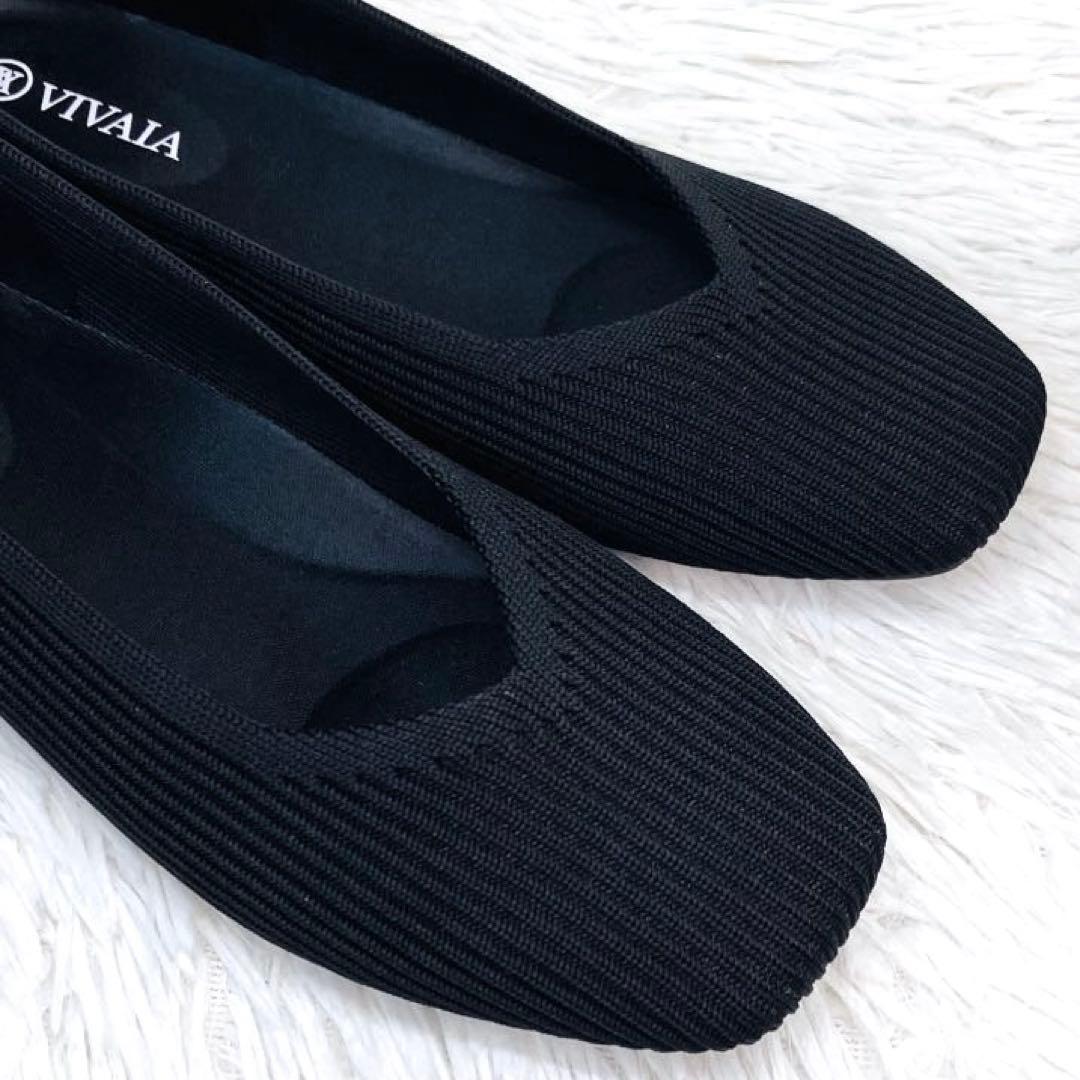 【極美品】VIVAIA 22.5㌢スクエアトゥフラットシューズ　ビバイアVライン