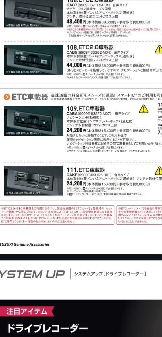スズキ車用　ビルトインＥＴＣ