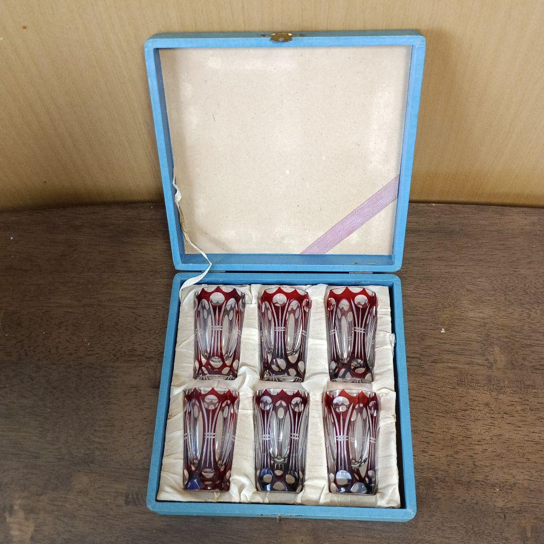 ［単品販売もOKです］ 昭和20年前後の色被せ　切り子ショットグラス