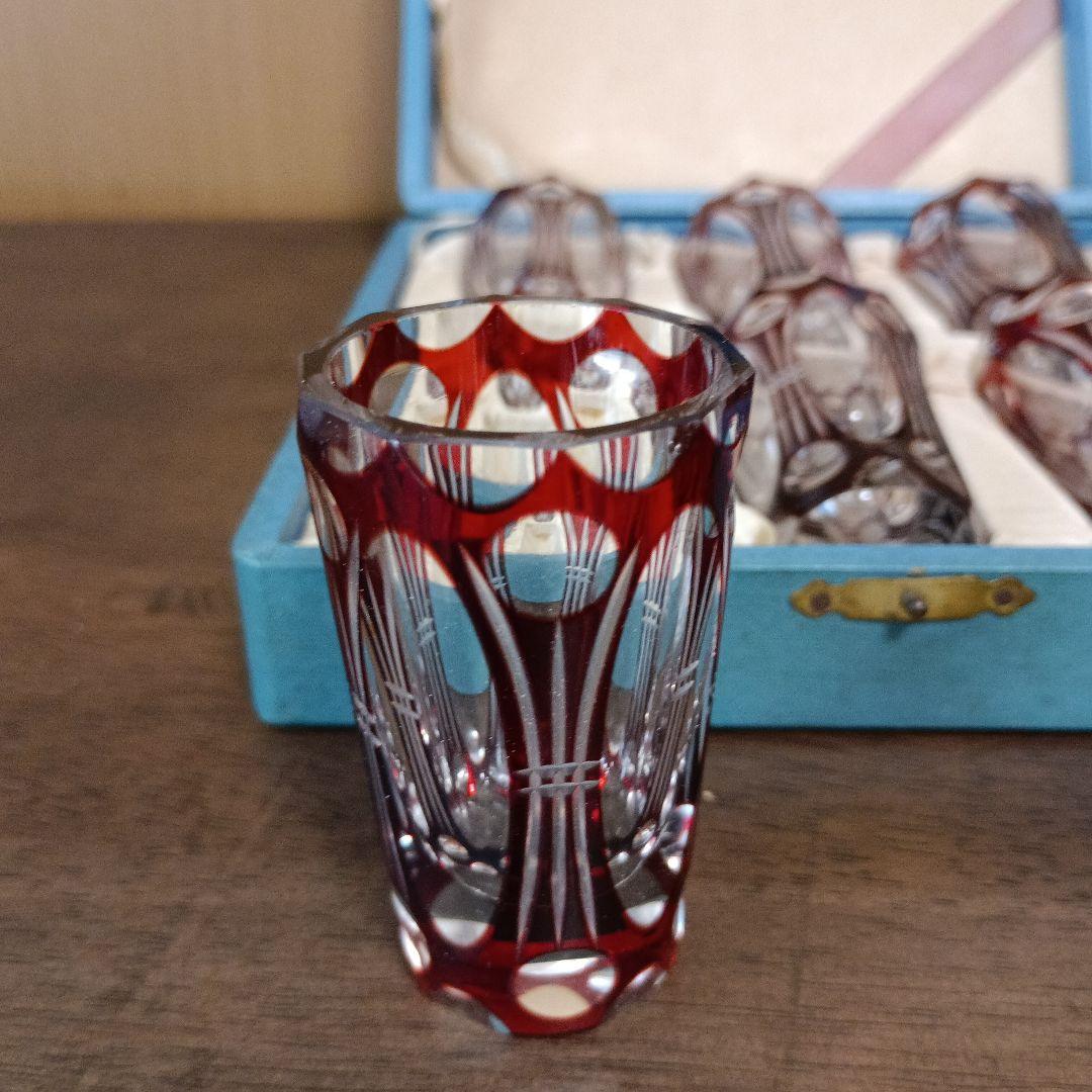 ［単品販売もOKです］ 昭和20年前後の色被せ　切り子ショットグラス