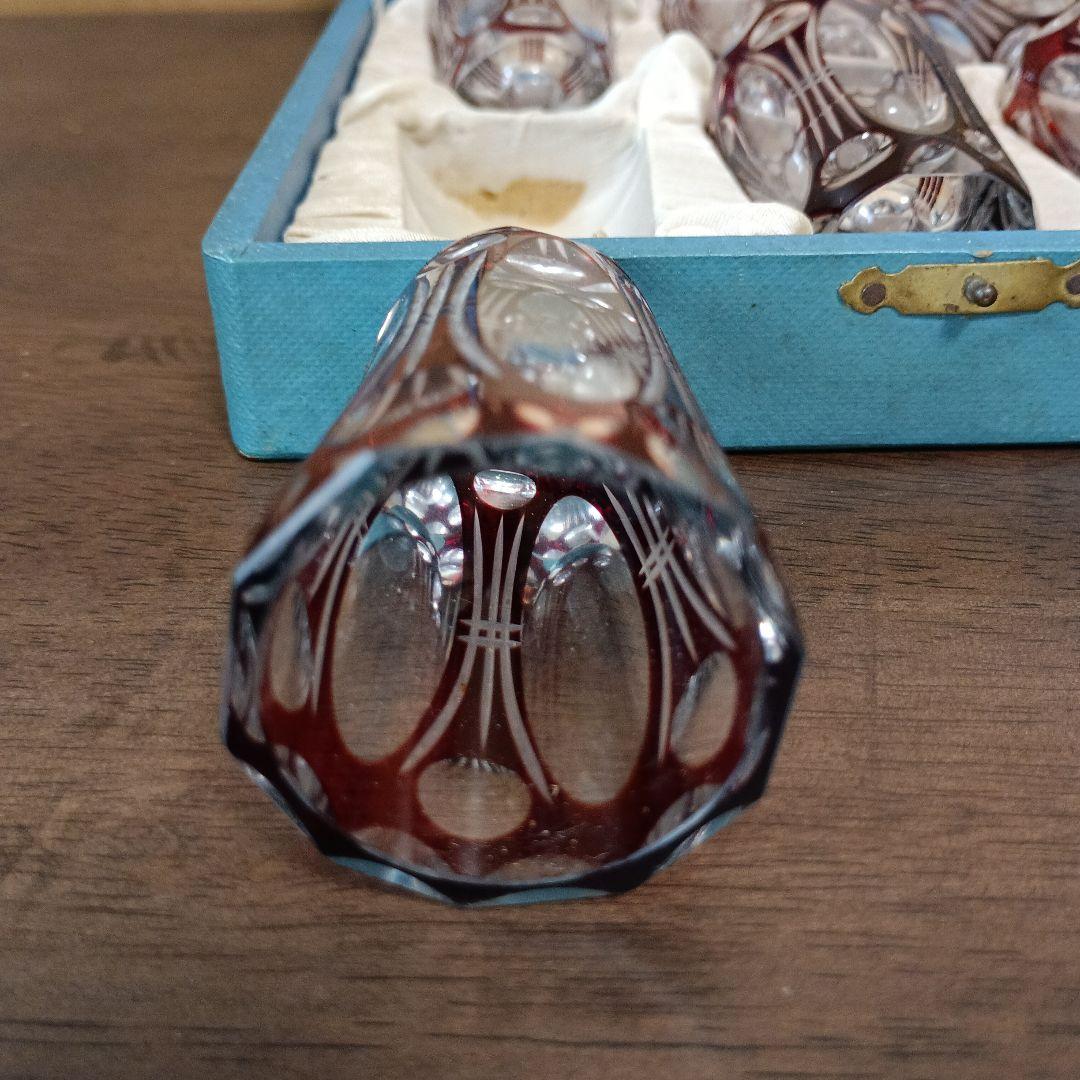 ［単品販売もOKです］ 昭和20年前後の色被せ　切り子ショットグラス