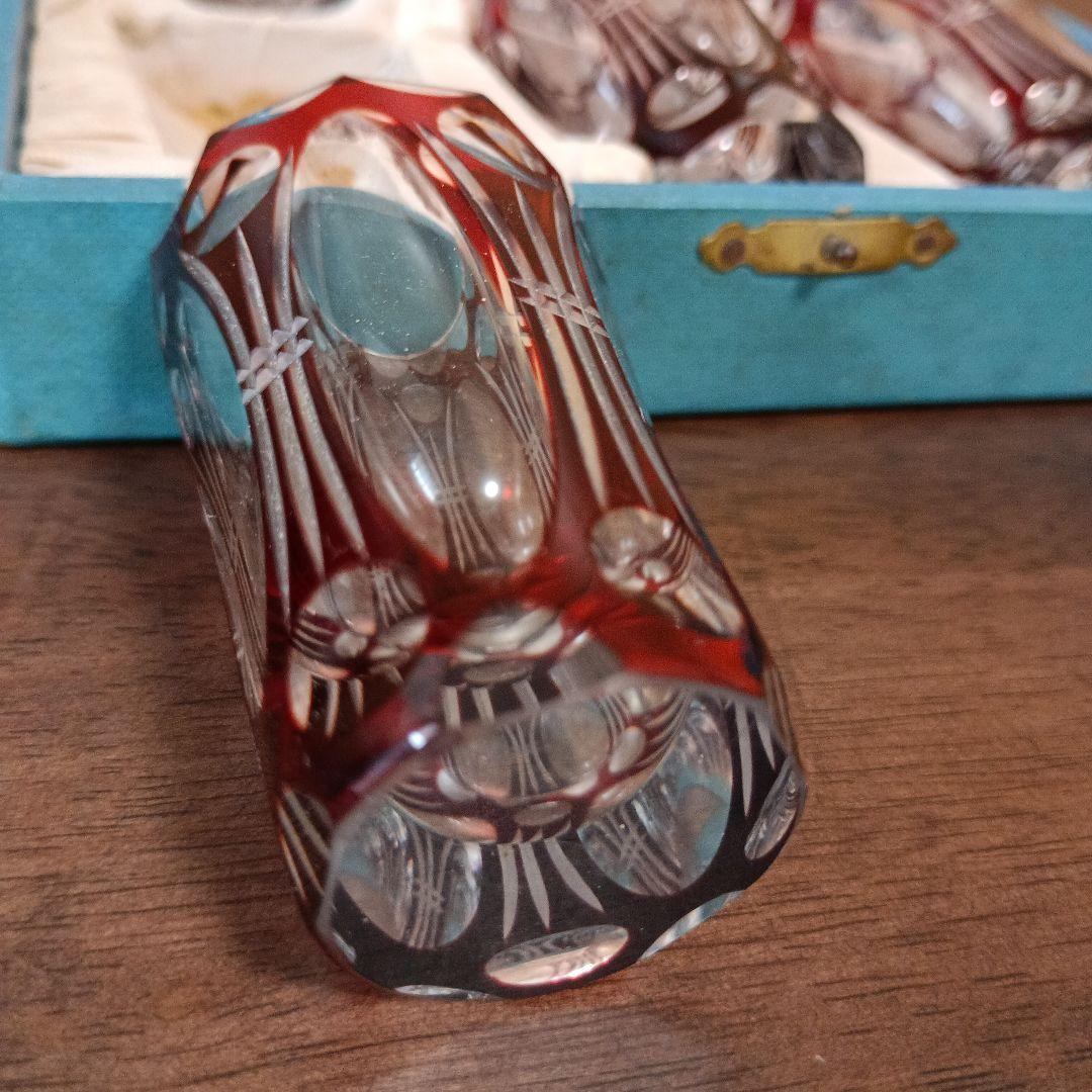 ［単品販売もOKです］ 昭和20年前後の色被せ　切り子ショットグラス