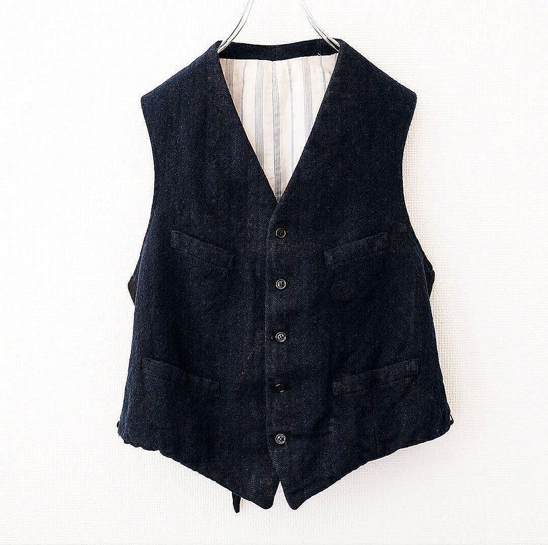 【希少】20s 30s ヴィンテージ フランス製ウールベスト 針刺しシンチバック
