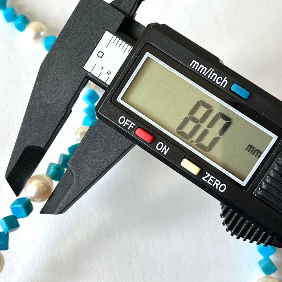 未使用級✨あこや真珠＆ターコイズ キューブカット ロングネックレス 2連可能