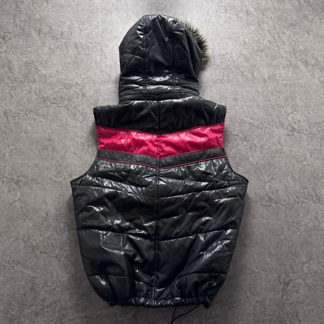【00s archive】ファー　ダウン　ベスト　Y2K 短丈　光沢　ギャル男