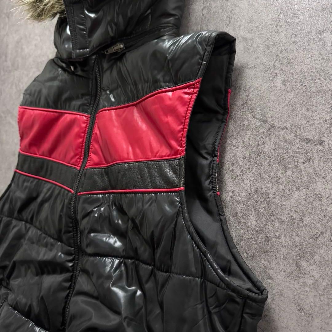 【00s archive】ファー　ダウン　ベスト　Y2K 短丈　光沢　ギャル男