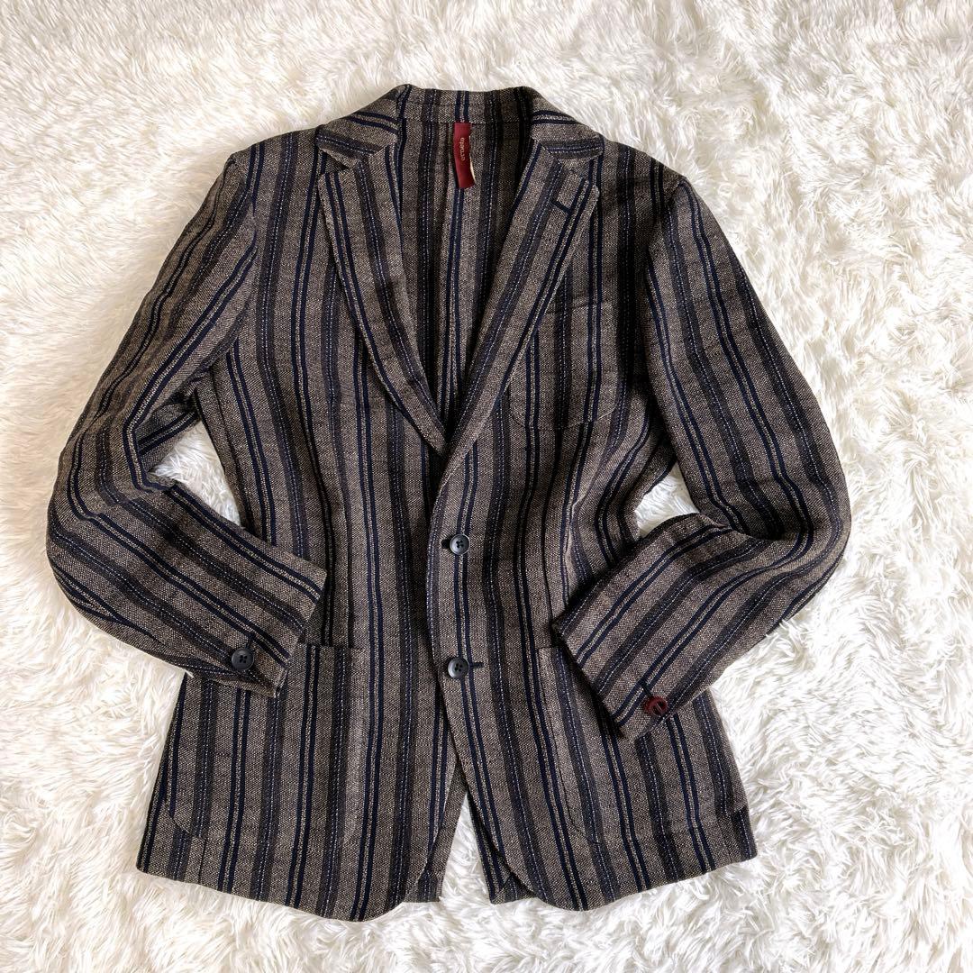 ✨美品✨エルネスト 2B テーラードジャケット チェック リネン アンコン