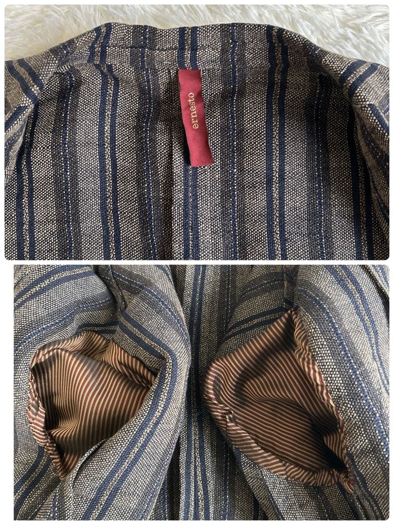 ✨美品✨エルネスト 2B テーラードジャケット チェック リネン アンコン