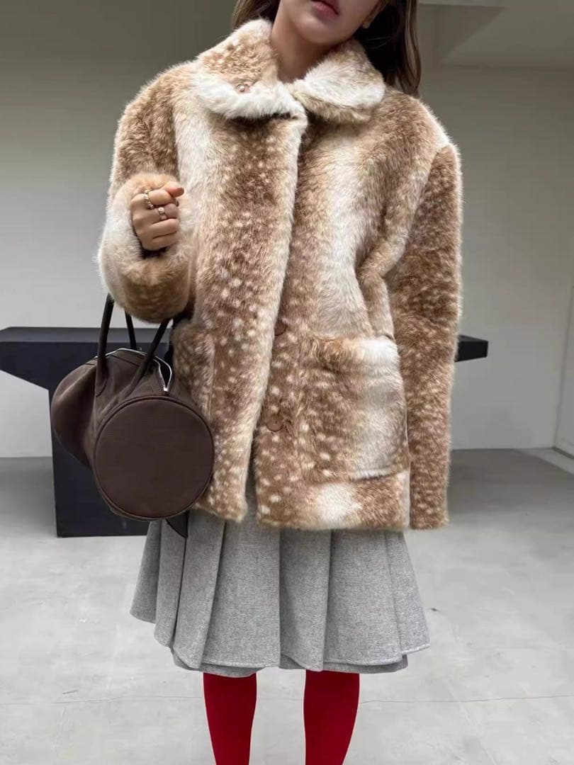 Bambi Fur Jacket beige バンビ柄 ファージャケット レイ