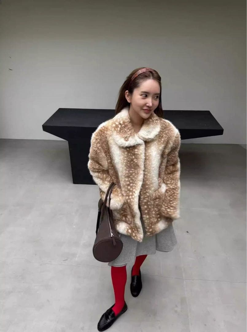 Bambi Fur Jacket beige バンビ柄 ファージャケット レイ