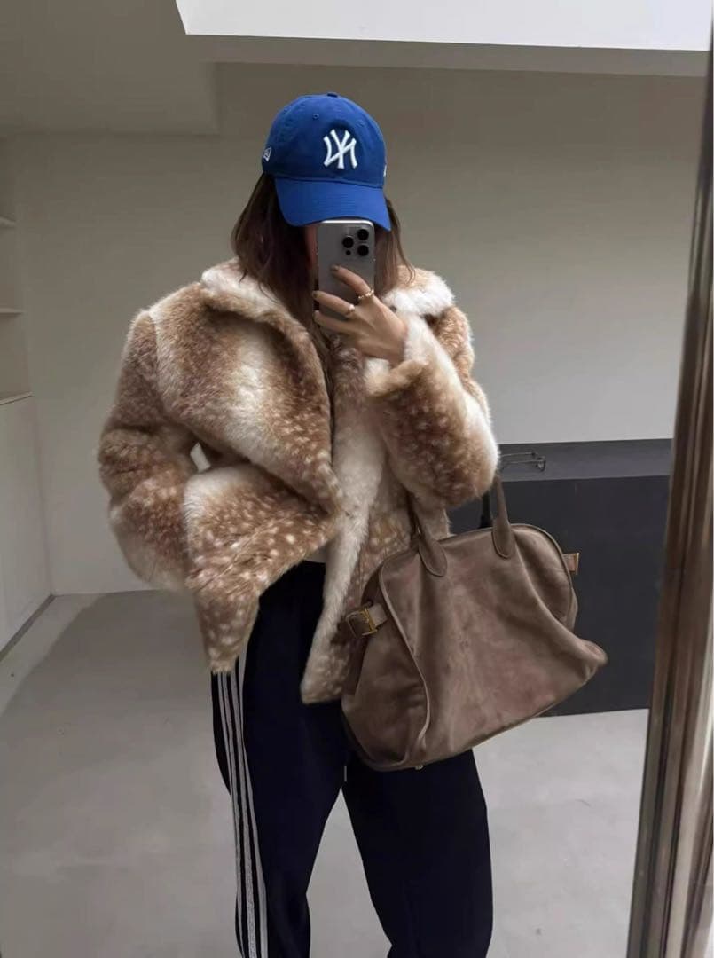 Bambi Fur Jacket beige バンビ柄 ファージャケット レイ