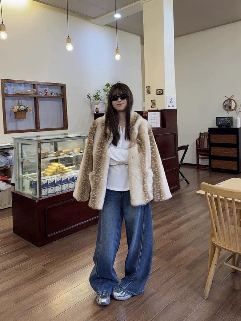 Bambi Fur Jacket beige バンビ柄 ファージャケット レイ