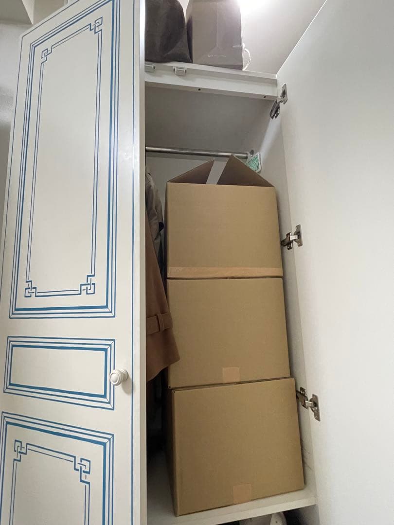 【美品】ホワイトブルー装飾のアンティーク・北欧クローゼット