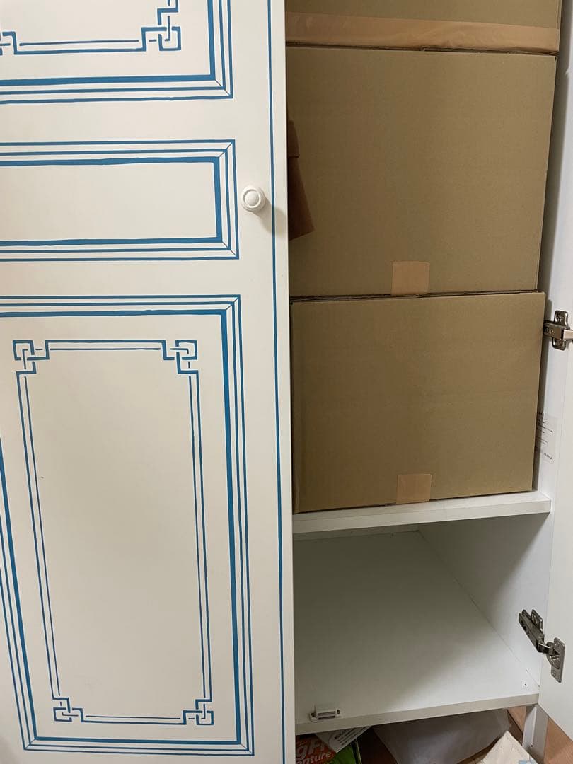 【美品】ホワイトブルー装飾のアンティーク・北欧クローゼット