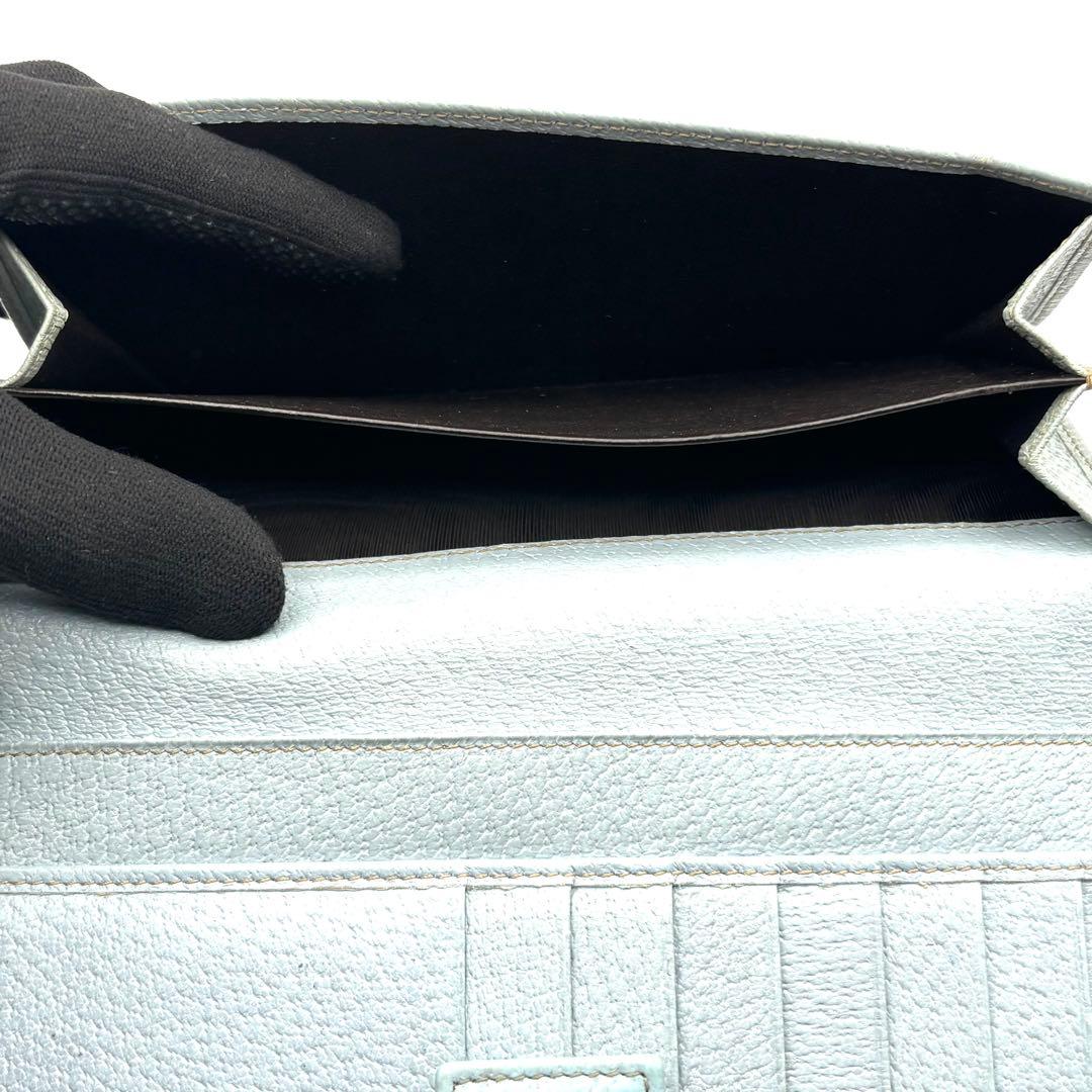 グッチ 長財布 GGキャンバス ロゴプレート 折り財布 Wフラップ ブルー