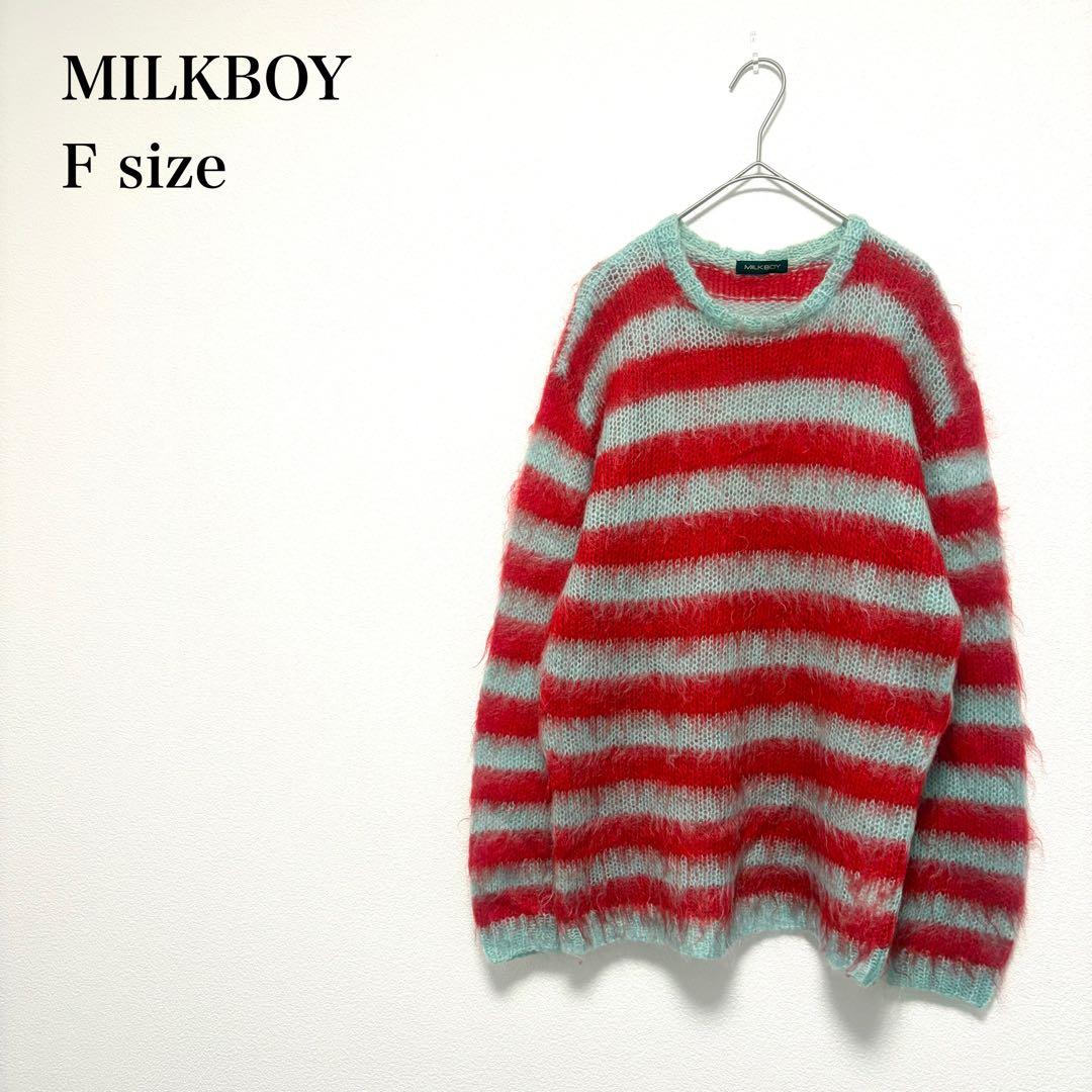 ミルクボーイ ボーダー 柄ニット モヘア風 ウール90% 原宿系 ユニセックス