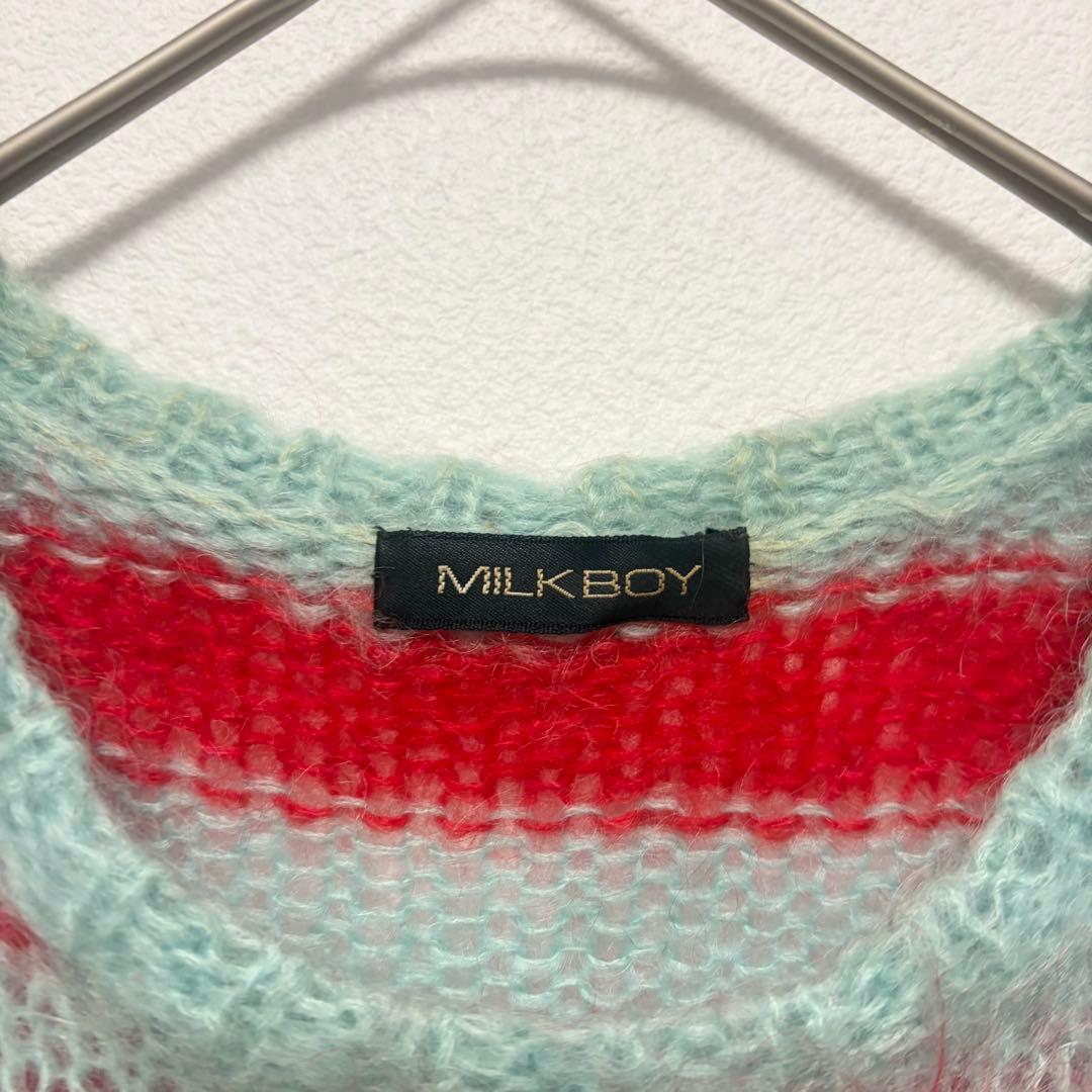 ミルクボーイ ボーダー 柄ニット モヘア風 ウール90% 原宿系 ユニセックス