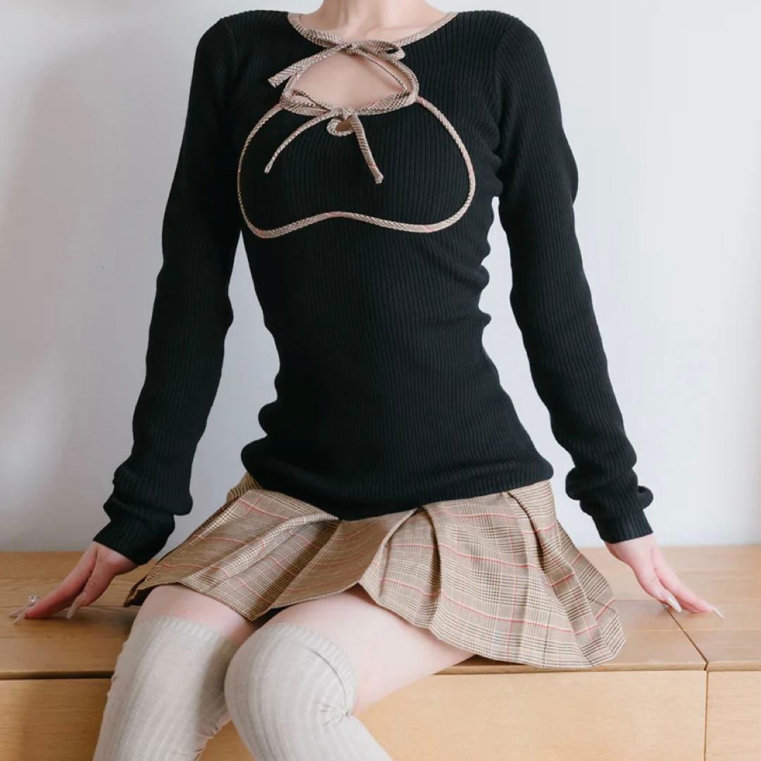 Darich Darich ポイントチェックニットミニワンピース BLK