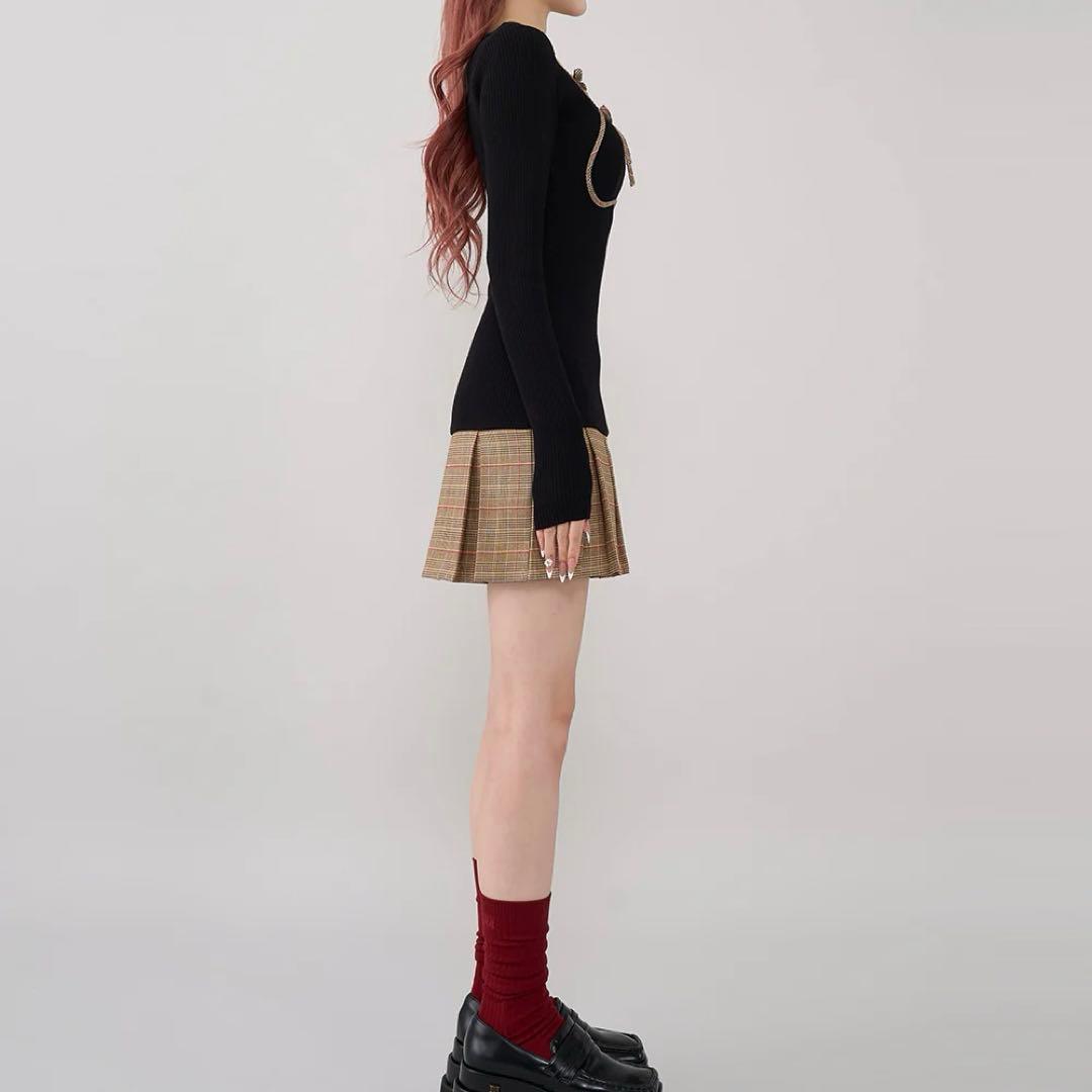 Darich Darich ポイントチェックニットミニワンピース BLK