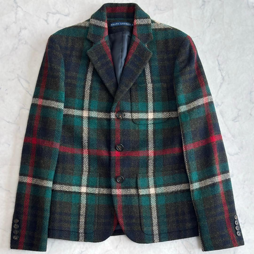 ラルフローレン テーラードジャケット アルパカウール チェック 緑赤 te3