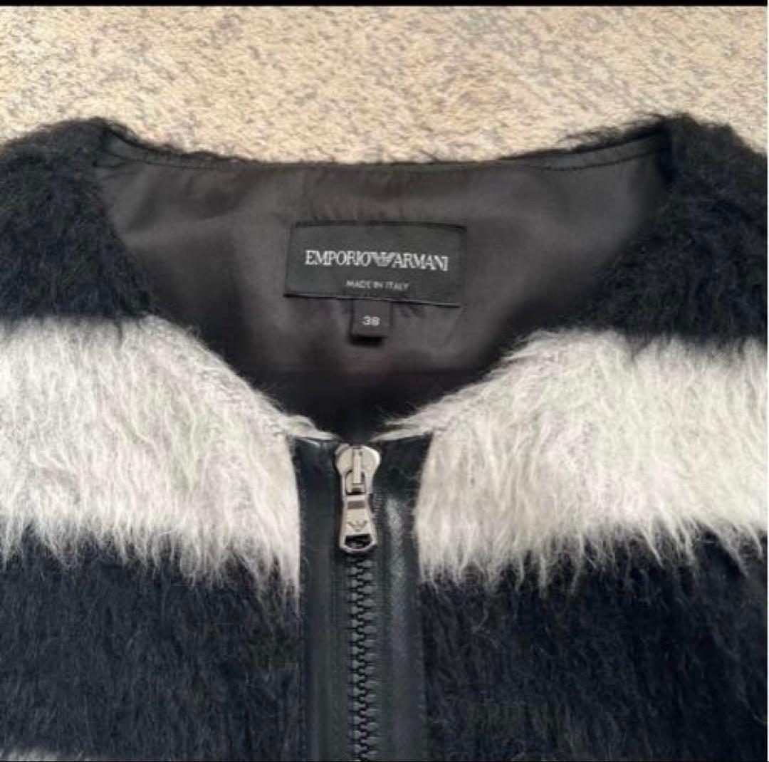 ☆EMPORIO ARMANI アルマーニ　ストライプ　ファーコート 38☆