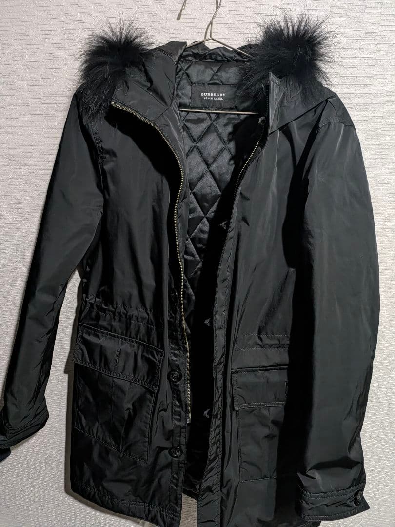 【美品】バーバリー　ブラックレーベルブラックファー付きモッズコート