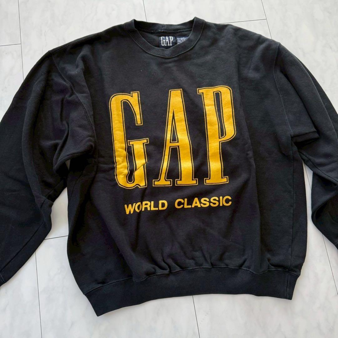 希少80s～90s【OLD GAP】スウェット・デカロゴ ◇黒・L・旧タグ　韓国