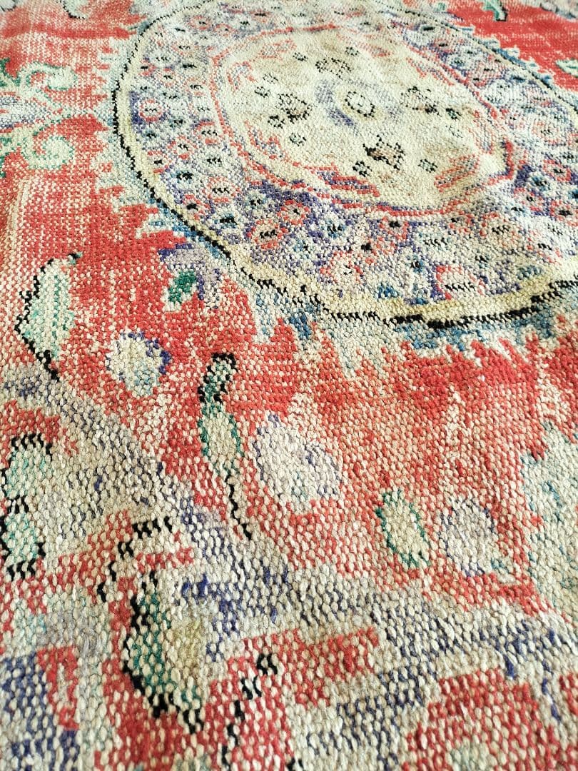 大判/シャビーレッドのヴィンテージトルコラグ　No.733