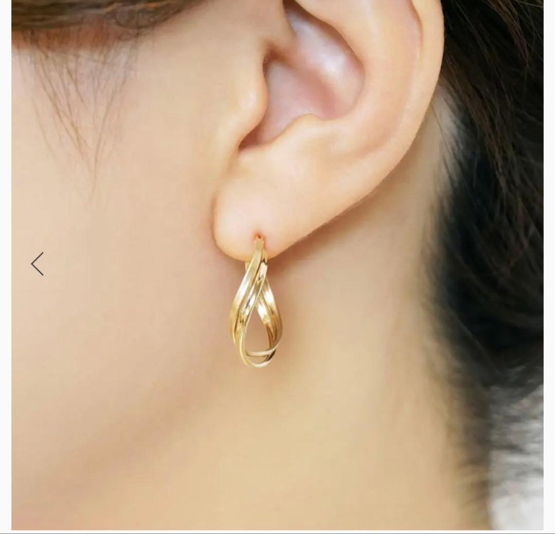 【片耳】　K18/K10 ヒネリツインフープピアスL(YG)