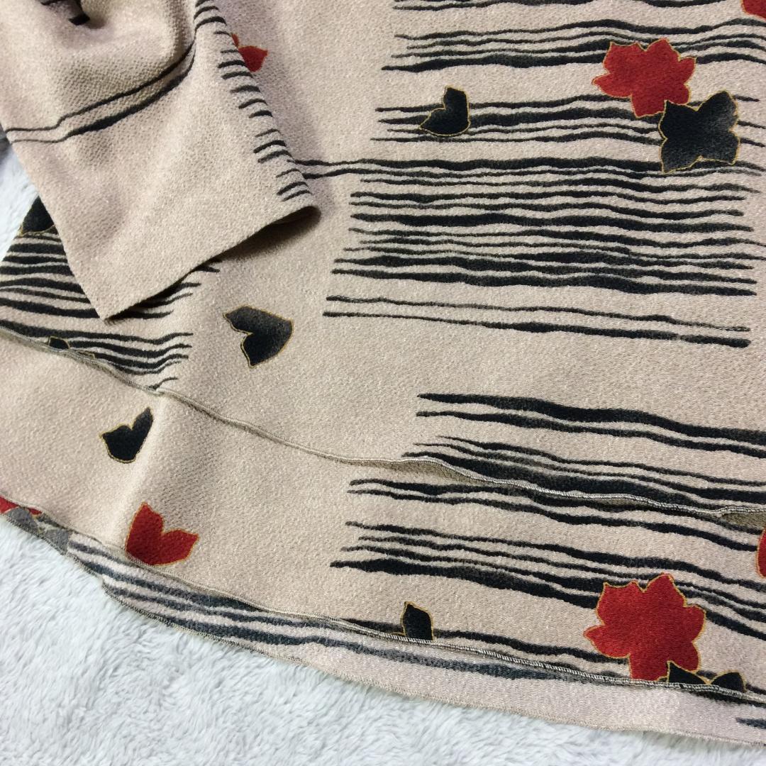 美品★詩仙堂ちりめん 3点セットアップ　ジャケット／ブラウス／スカート　ベージュ