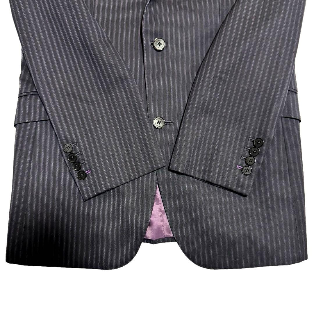 美品バーバリー ブラックレーベル スーツ ダブル 40R 3ピース ネイビー 紫