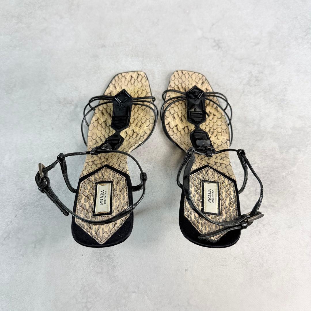 靴 Prada Python T-Strap Sandals 37 1/2
