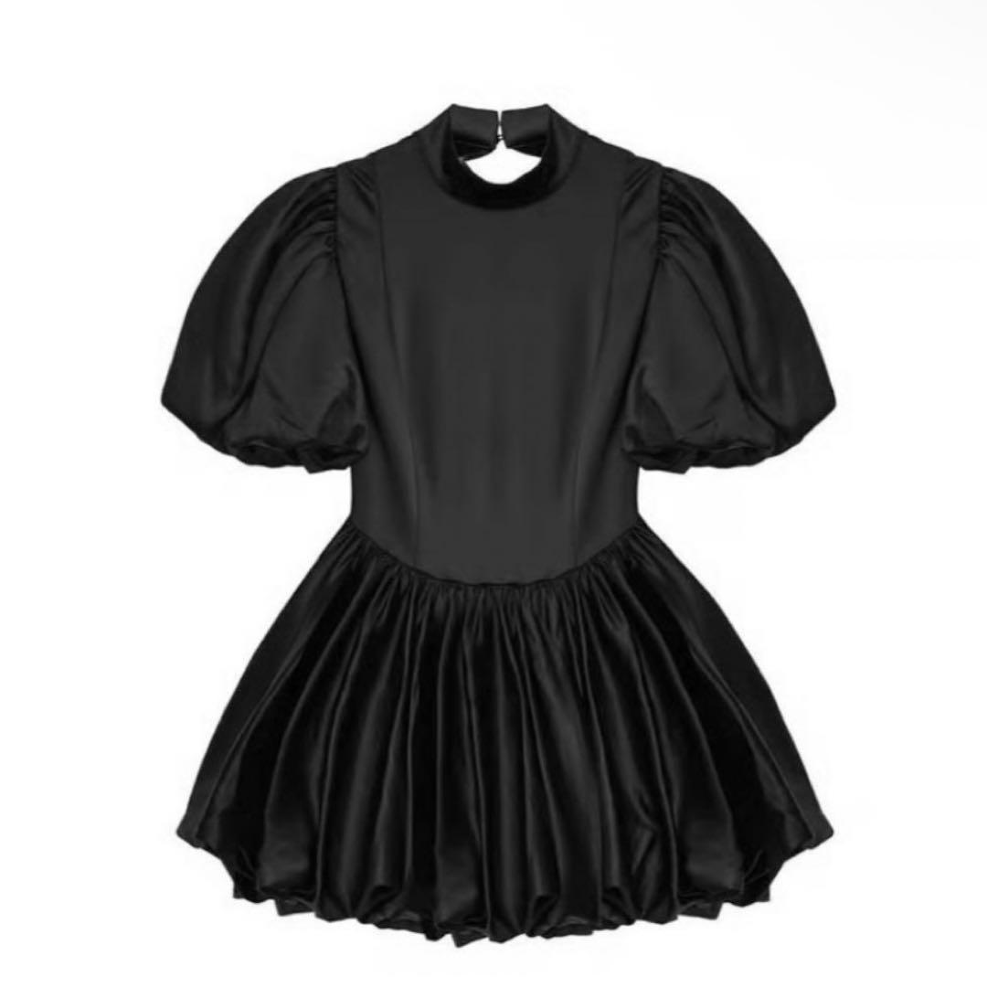 treat urself サテンバルーンぺプラムミニワンピース