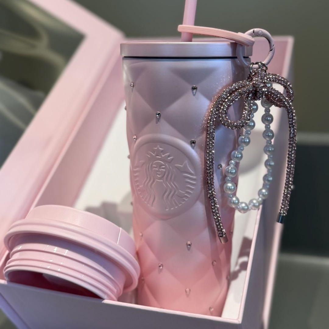 中国スターバックス　ステンレスタンブラー　ラインストーン　バレンタイン　チャーム