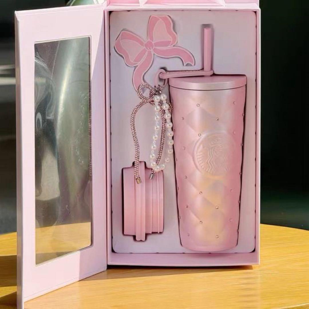 中国スターバックス　ステンレスタンブラー　ラインストーン　バレンタイン　チャーム