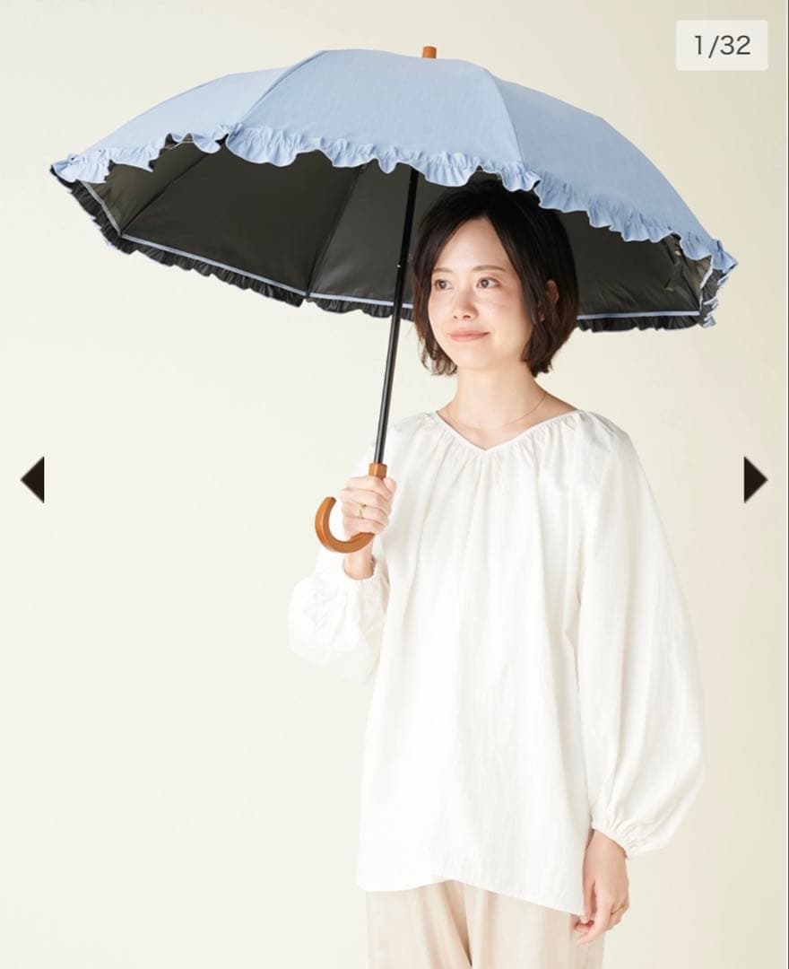 【新品未使用】サンバリア　折りたたみ日傘 ２段折 フリル フロスト