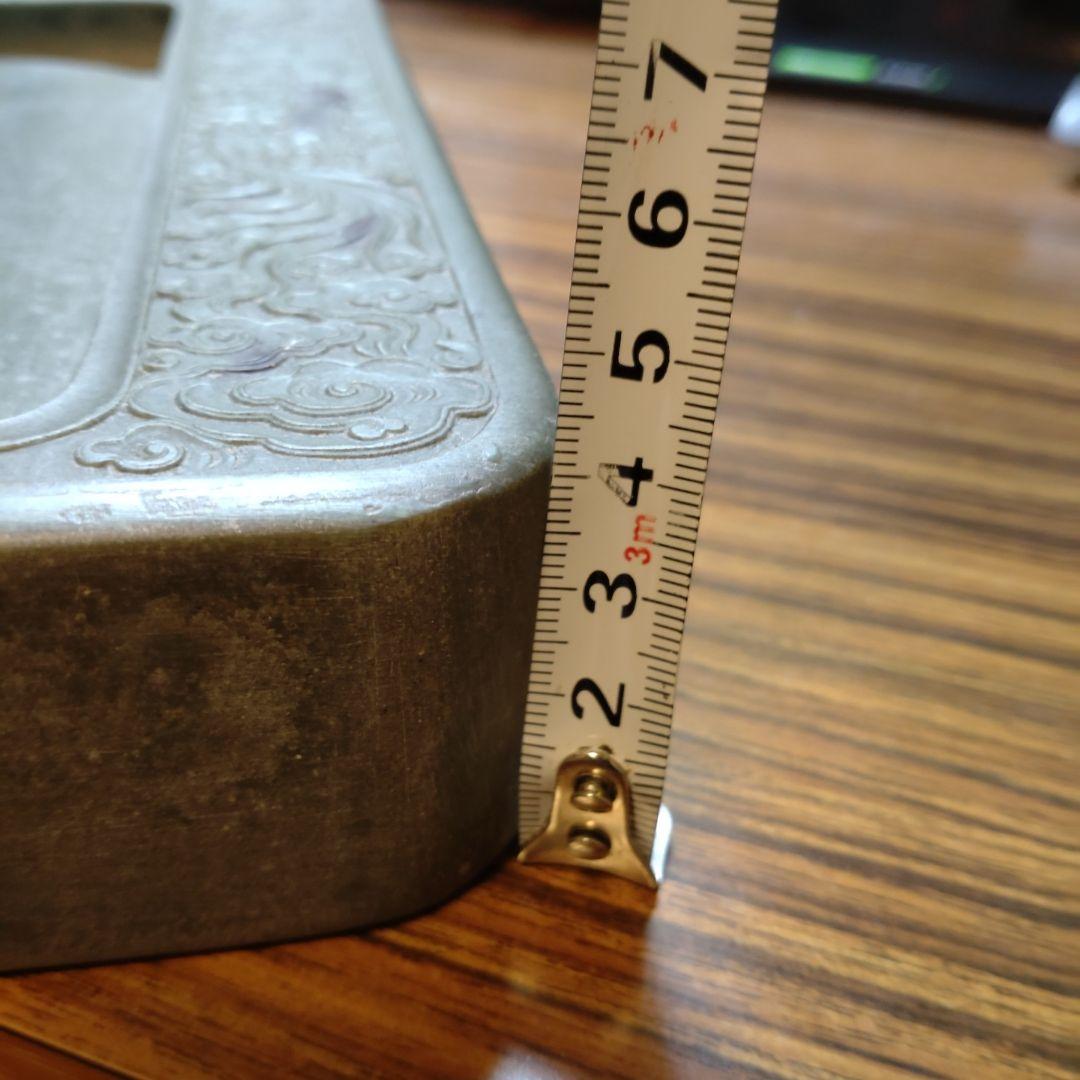 清代 上浣造 雲龍鳳凰彫刻 緑端渓硯 箱付 書道具