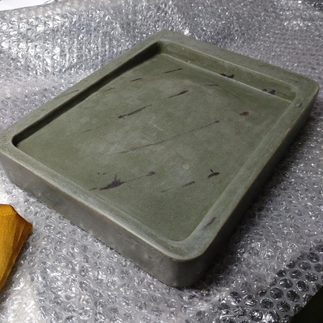 清代 上浣造 雲龍鳳凰彫刻 緑端渓硯 箱付 書道具