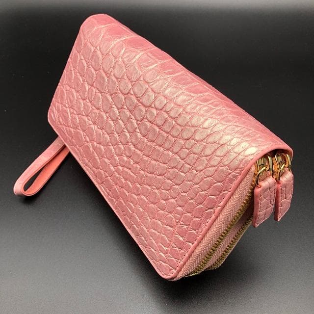 フォロー割適用　本物クロコ・パール・一枚革　シャムクロコダイル　ダブル　長財布2