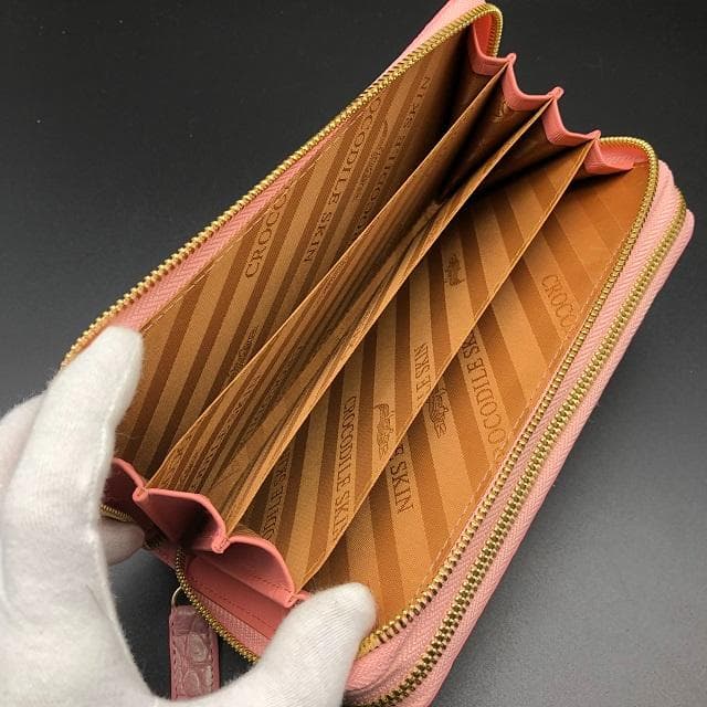 フォロー割適用　本物クロコ・パール・一枚革　シャムクロコダイル　ダブル　長財布2