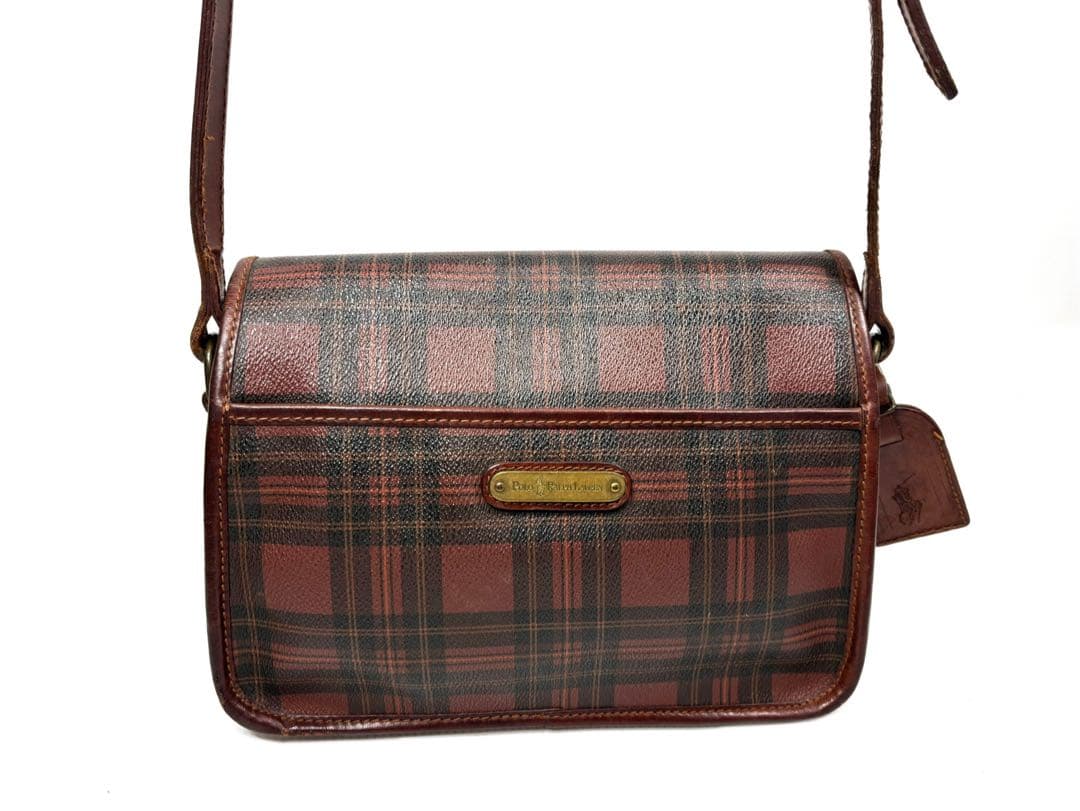 美品　ポロ ラルフ ローレン　タータンチェック柄　ショルダーバッグ　ブラウン