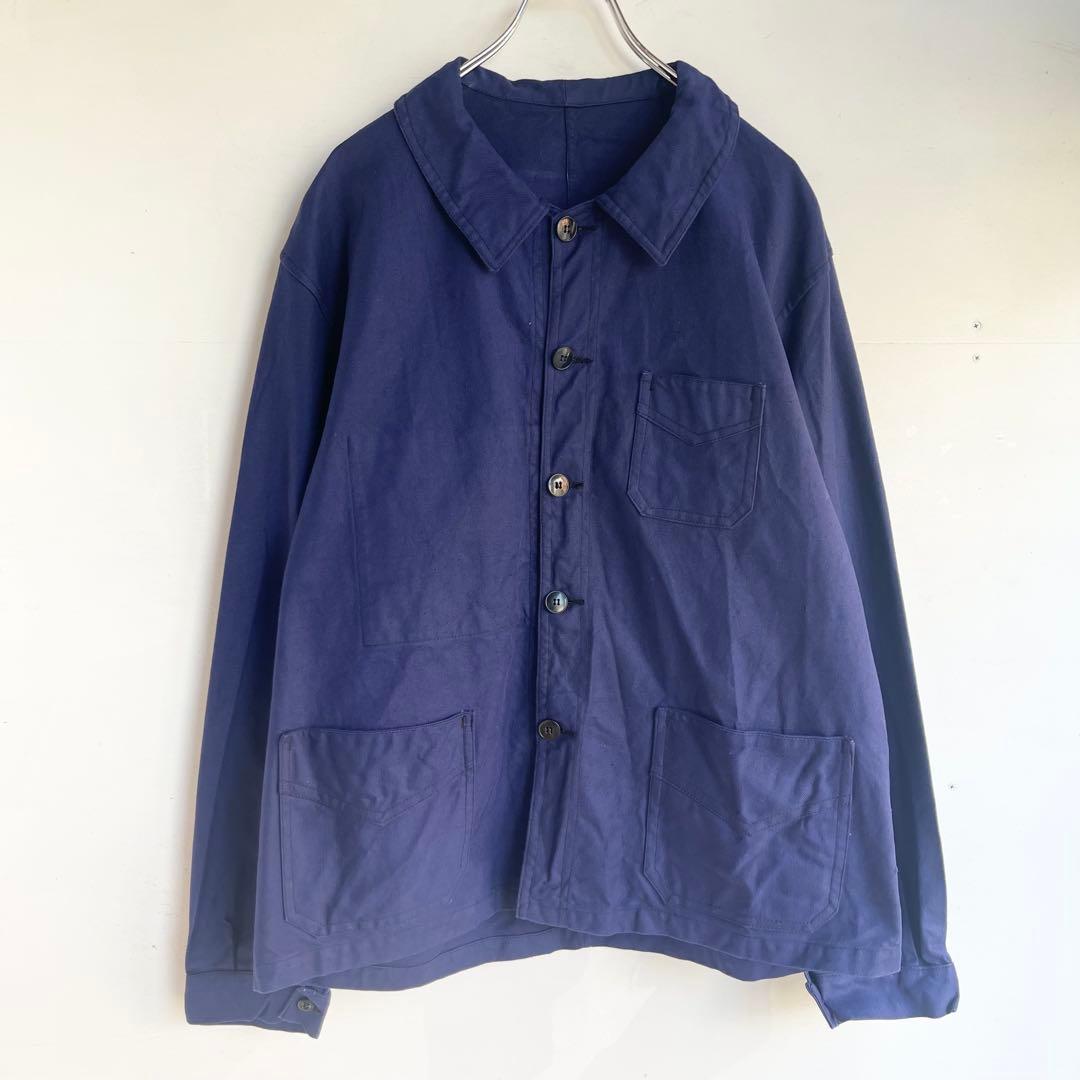 50s 60s フレンチ Vポケカバーオール ワークジャケット ユーロ 古着 青