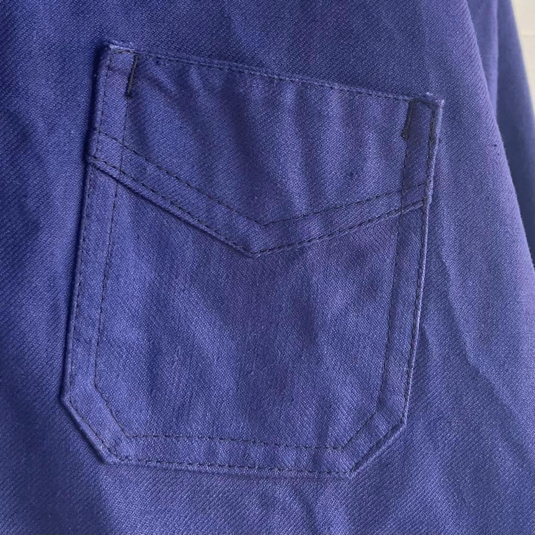 50s 60s フレンチ Vポケカバーオール ワークジャケット ユーロ 古着 青