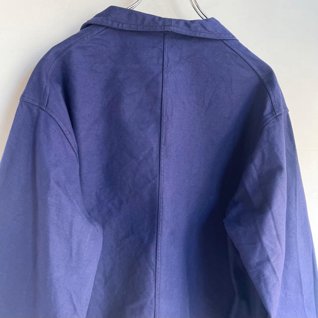 50s 60s フレンチ Vポケカバーオール ワークジャケット ユーロ 古着 青