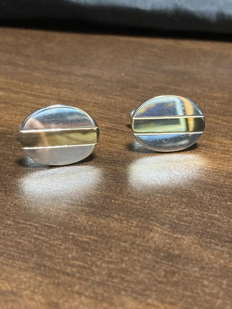 美品 ティファニー コンビ オーバル ラウンド ライン カフス 925 750