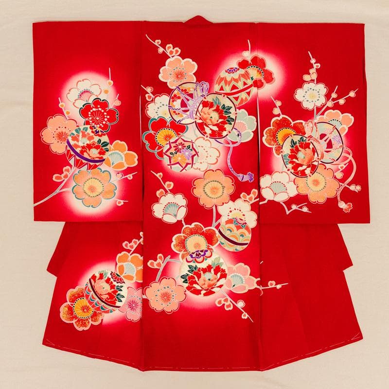 最高級新品正絹産着京友禅手描き美術、特撰盛本金、祝い四季花鼓毬古典上品遊戯文