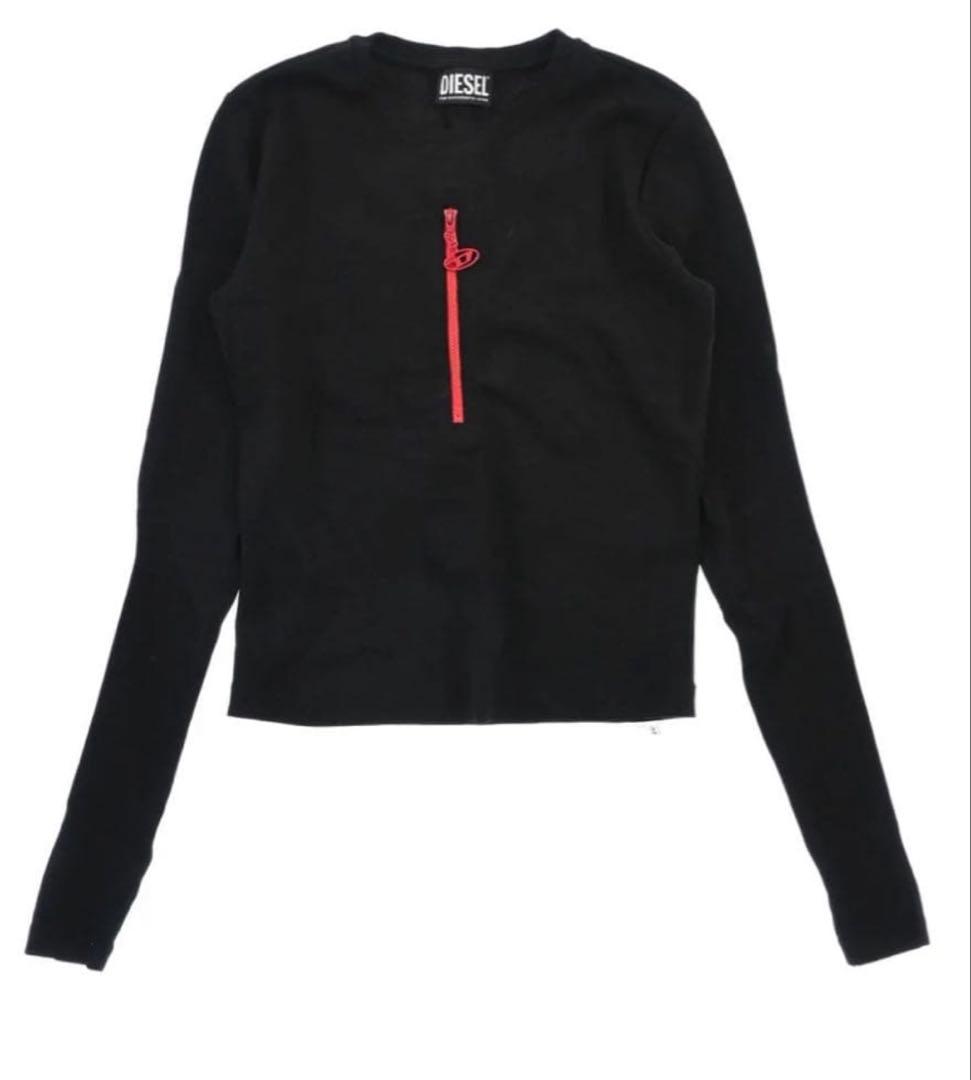 値下げしました！！DIESEL 黒 長袖Tシャツ ジッパー付き胸元開き